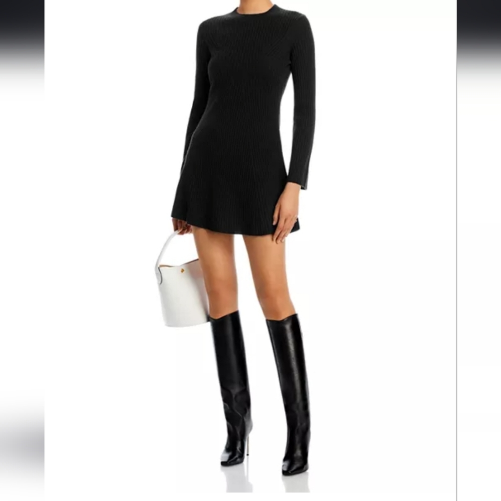 Elegant Black Long Sleeve Cashmere Dress Size M